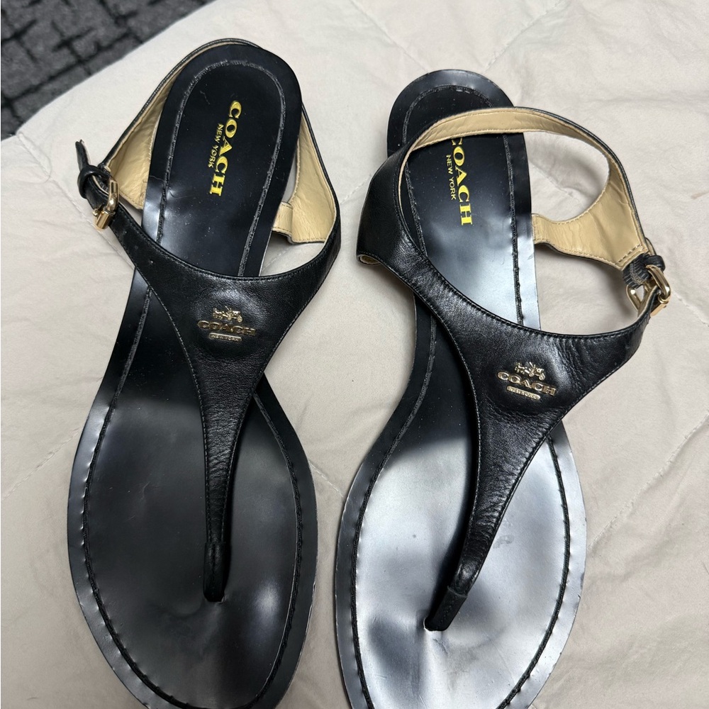 Coach Black and Beige Leather Sandals